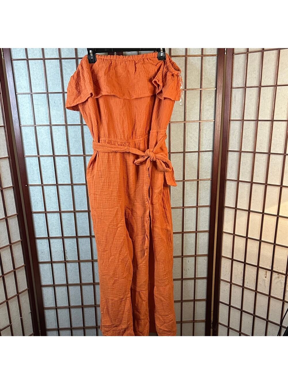 Cato Women's Plus size 26/28 W Orange Ruffled Jumpsuit Crinkle cotton,